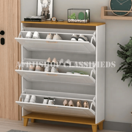 Home Shoe Rack; 3-Flip Drawer Wooden Shoe Rack for Home Entryway