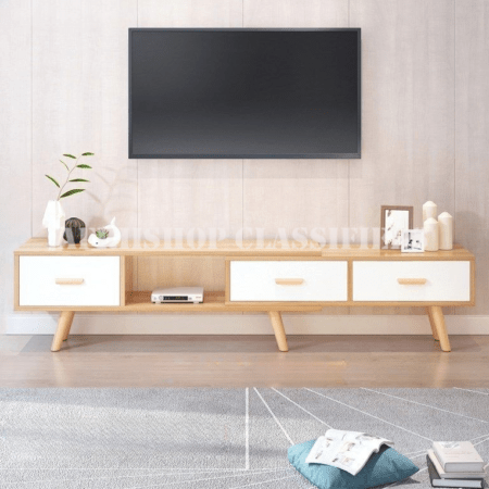 TV Cabinet; Sleek Minimalist Wood TV Cabinet with Drawers
