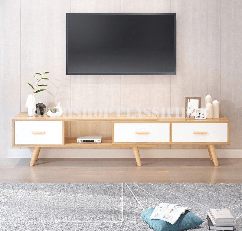 TV Cabinet; Sleek Minimalist Wood TV Cabinet with Drawers