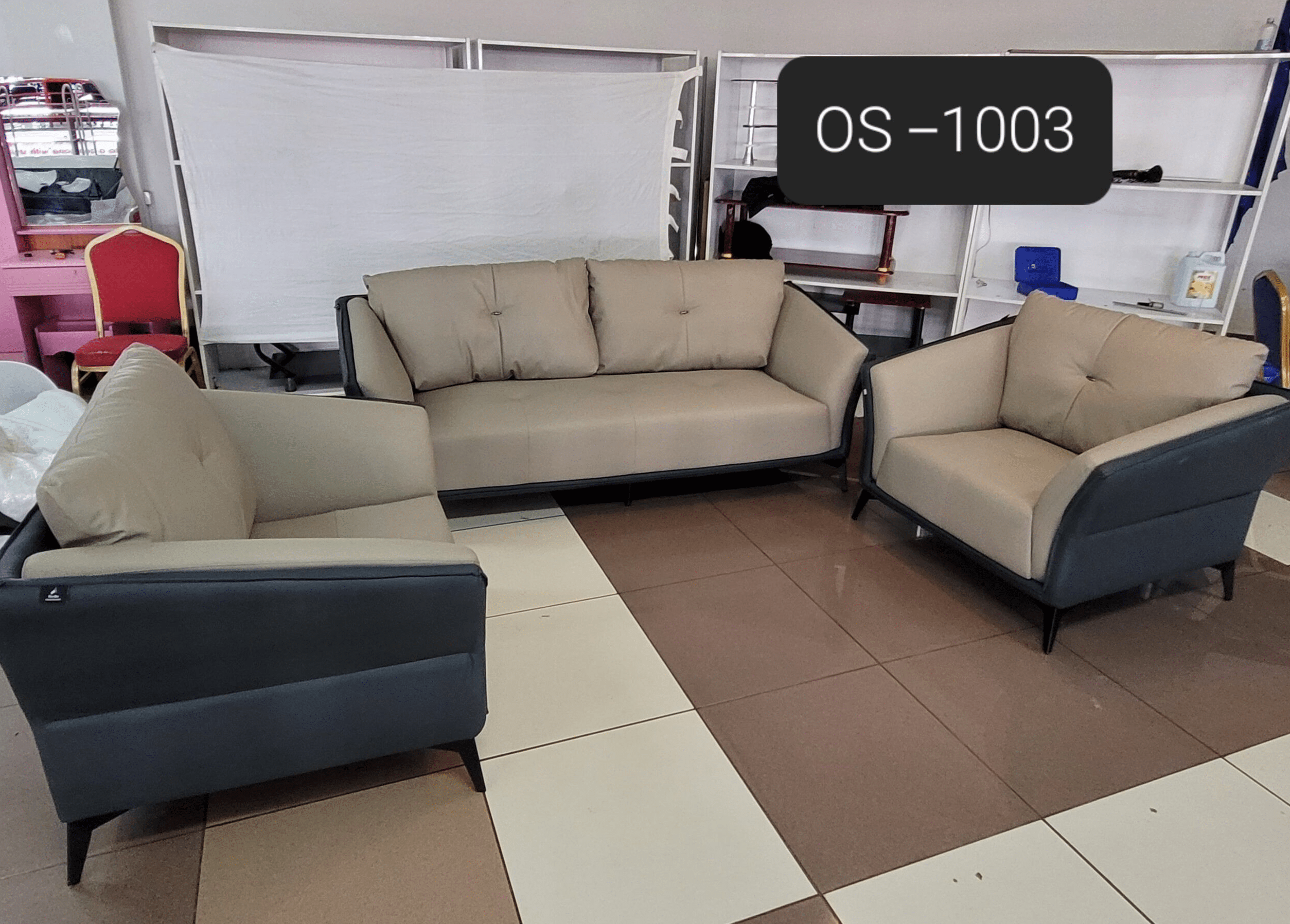 Office Sofa; Leather 5 Person Reception Office Sofa Set