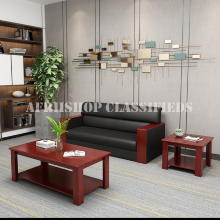 Office Sofas:5-Seater Black Leather Office Sofa