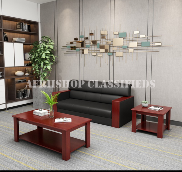 Office Sofas:5-Seater Black Leather Office Sofa