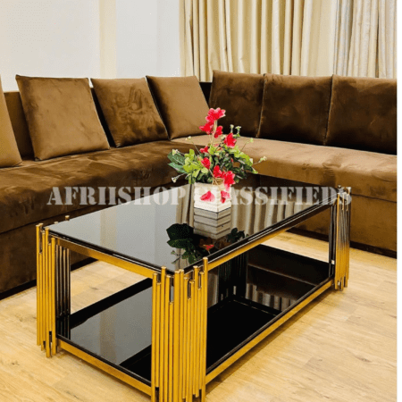 Center Table; Premium Black Glass Top Center Table with Gold Legs
