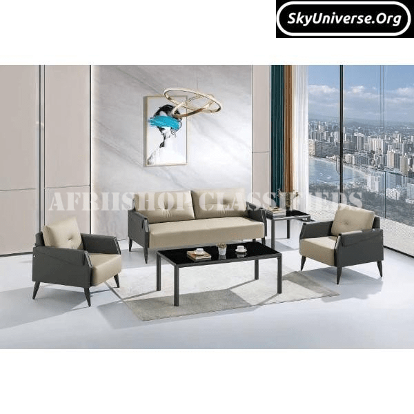 Office Sofa; Leather 5 Person Reception Office Sofa Set