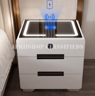 Bedside Cabinet; Modern White Bedside Cabinet with LED Light