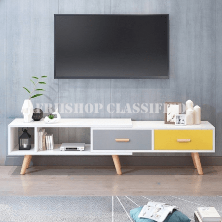 TV Cabinet; Sleek Minimalist Wood TV Cabinet with Drawers