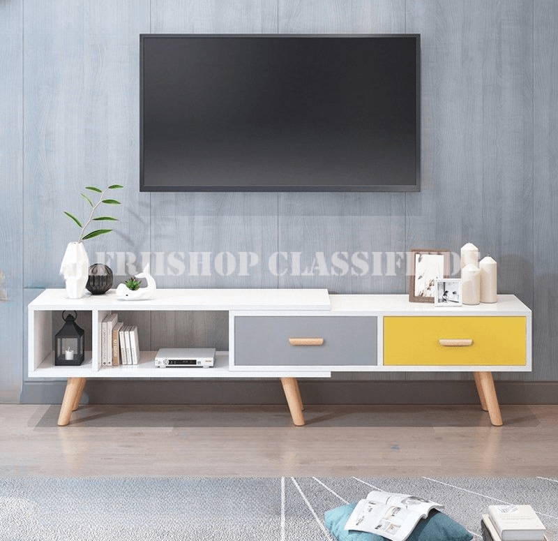 TV Cabinet; Sleek Minimalist Wood TV Cabinet with Drawers