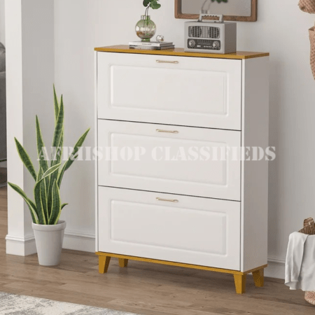 Home Shoe Rack; 3-Flip Drawer Wooden Shoe Rack for Home Entryway