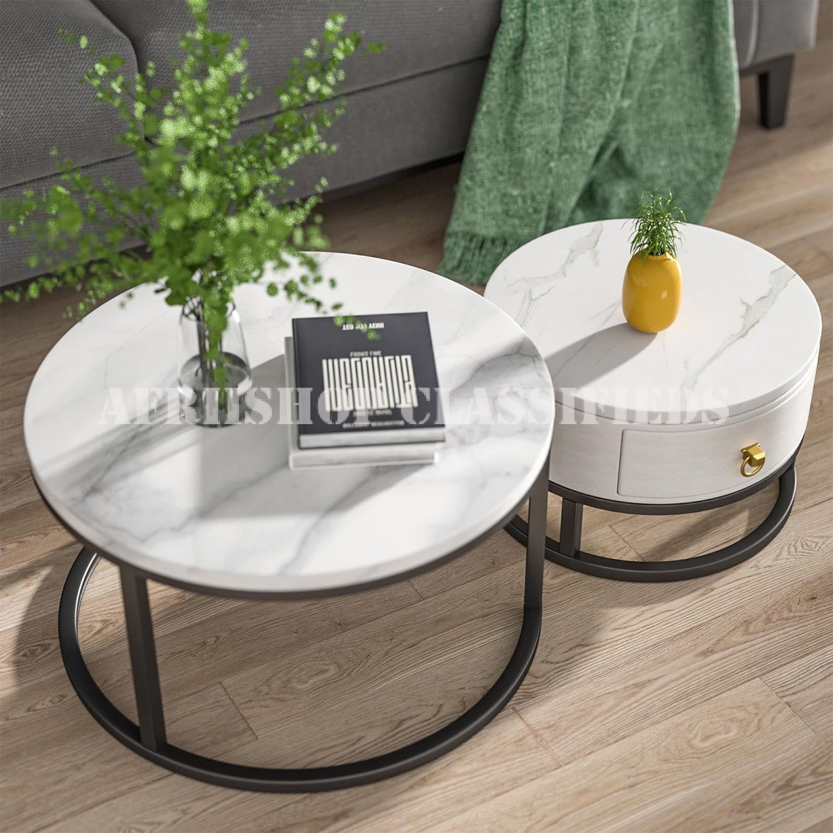Coffee Table; Space Saving Round Coffee Table Set
