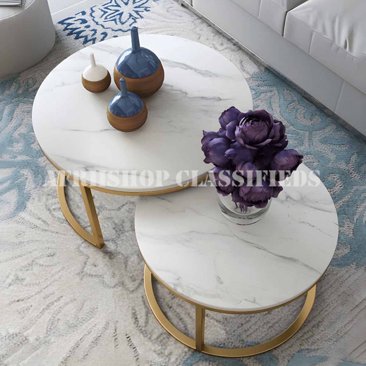 Coffe Tables:Pair Marble Tables