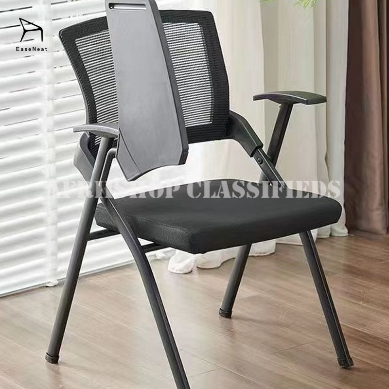 Foldable Chair : 3 Seater Black Foldable Office Chair