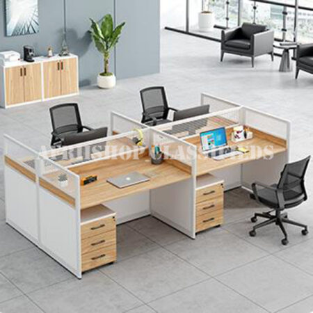 Office Workstation: 2 Way Brown Office Workstation Desk