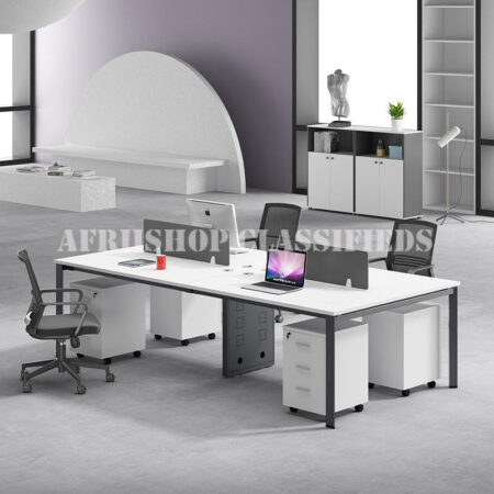 Office Workstation : 4 Way White Office Workstation