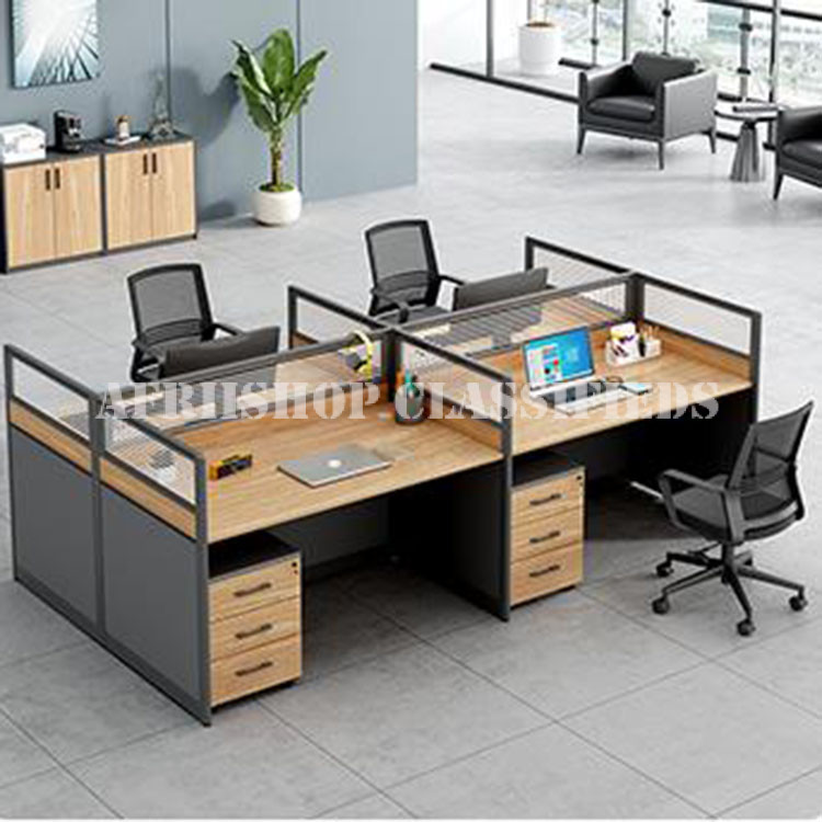 Office Workstation: 2 Way Brown Office Workstation Desk