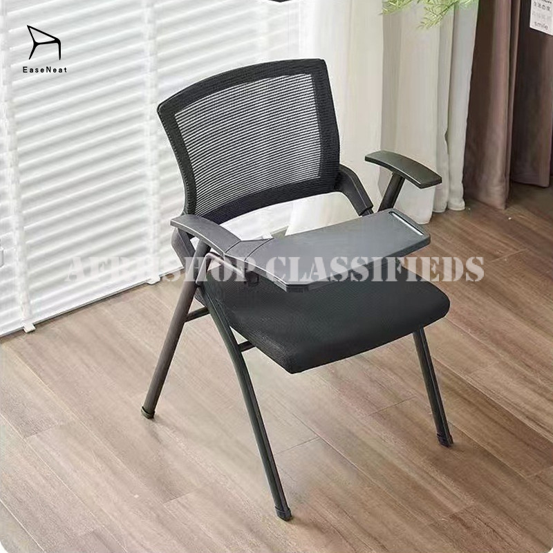 Foldable Chair : 3 Seater Black Foldable Office Chair
