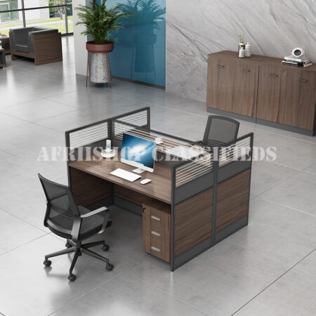 Office Workstation: 2-Way Brown Modular Office Workstation