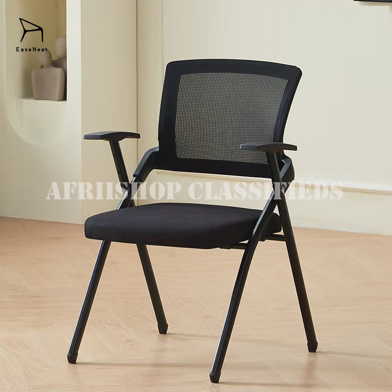Foldable Chair : 3 Seater Black Foldable Office Chair