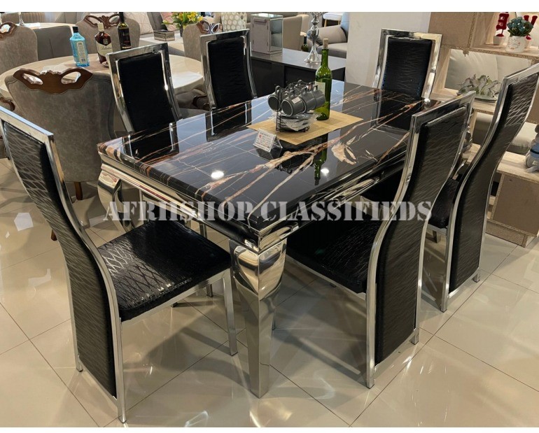 Dining Set; Marble Top Dining Table Set for 6 Seater