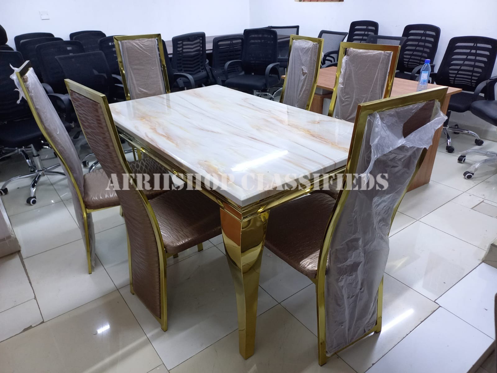 Dining Set; Marble Top Dining Table Set for 6 Seater
