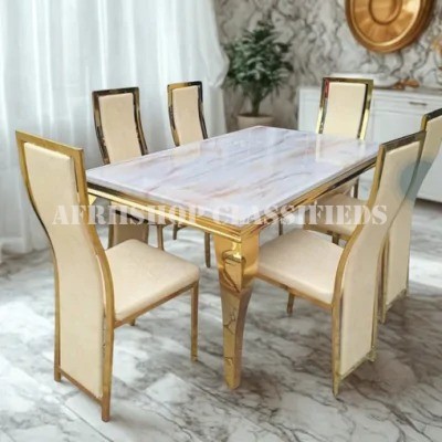 Dining Set; Marble Top Dining Table Set for 6 Seater
