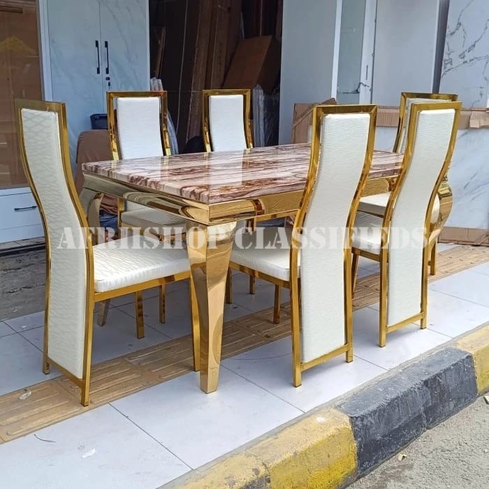 Dining Set; Marble Top Dining Table Set for 6 Seater
