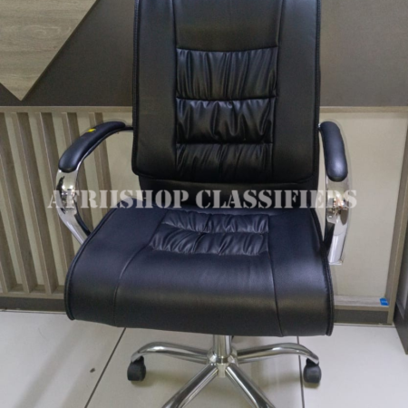 Office Chair; Black Leather Swivel Mid Back Office Chair