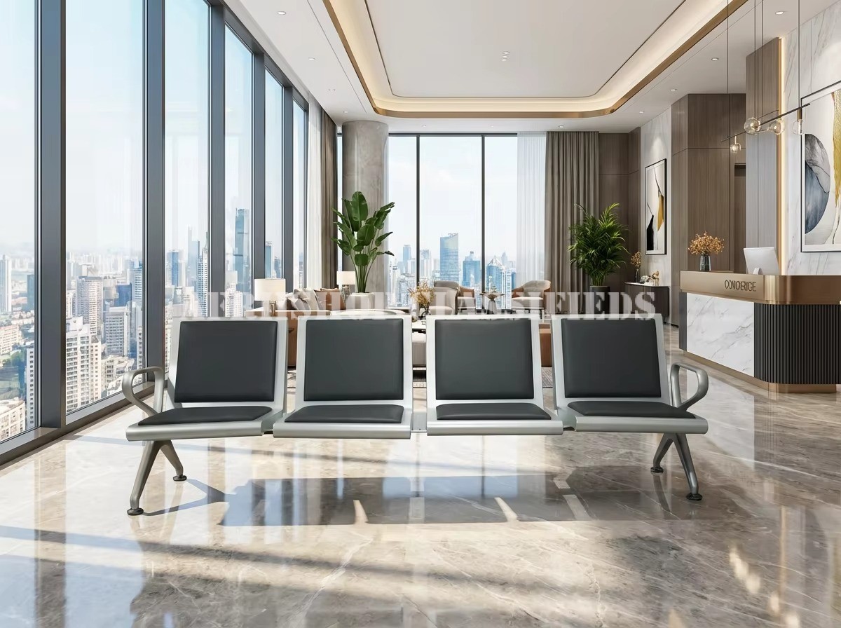 Benches; Modern 4-Seater Comfortable Stainless Steel Waiting Chair