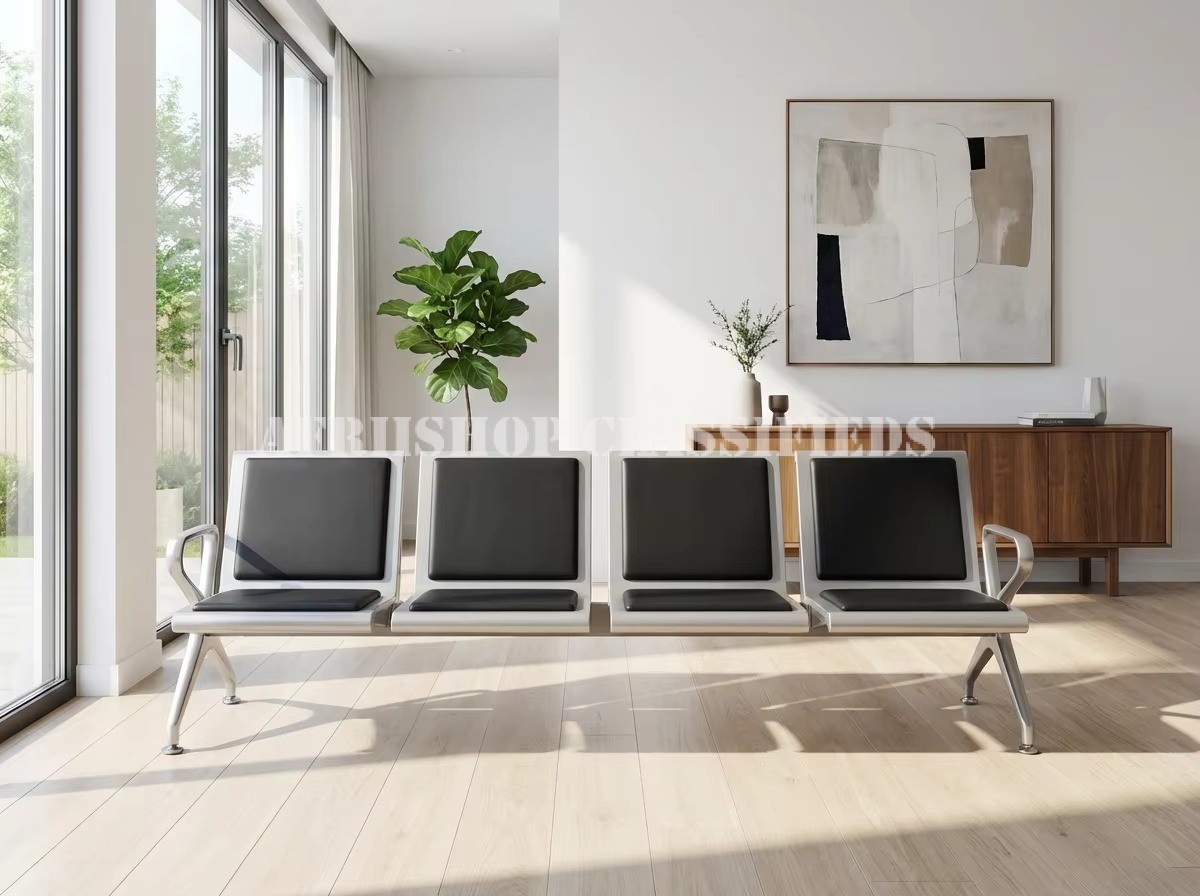 Benches; Modern 4-Seater Comfortable Stainless Steel Waiting Chair