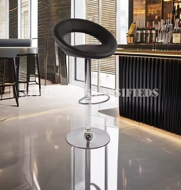 Barstool; Metal Frame Leather Barstool