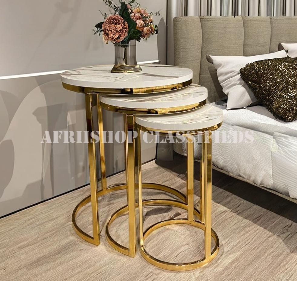 Nesting Table Set: 3 Piece Marble End Table Set