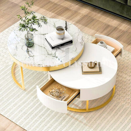 Coffee Table; Space Saving Round Coffee Table Set
