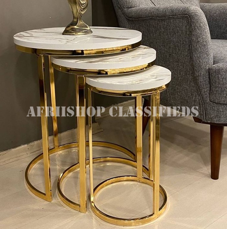 Nesting Table Set: 3 Piece Marble End Table Set