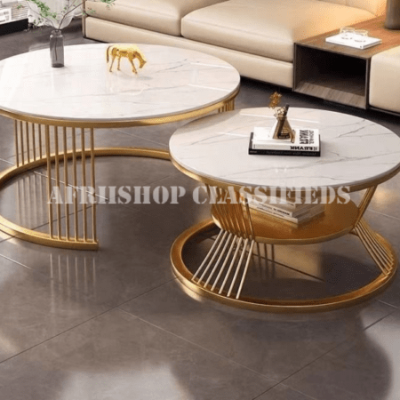 Coffee Table; Gold Round Coffee Table