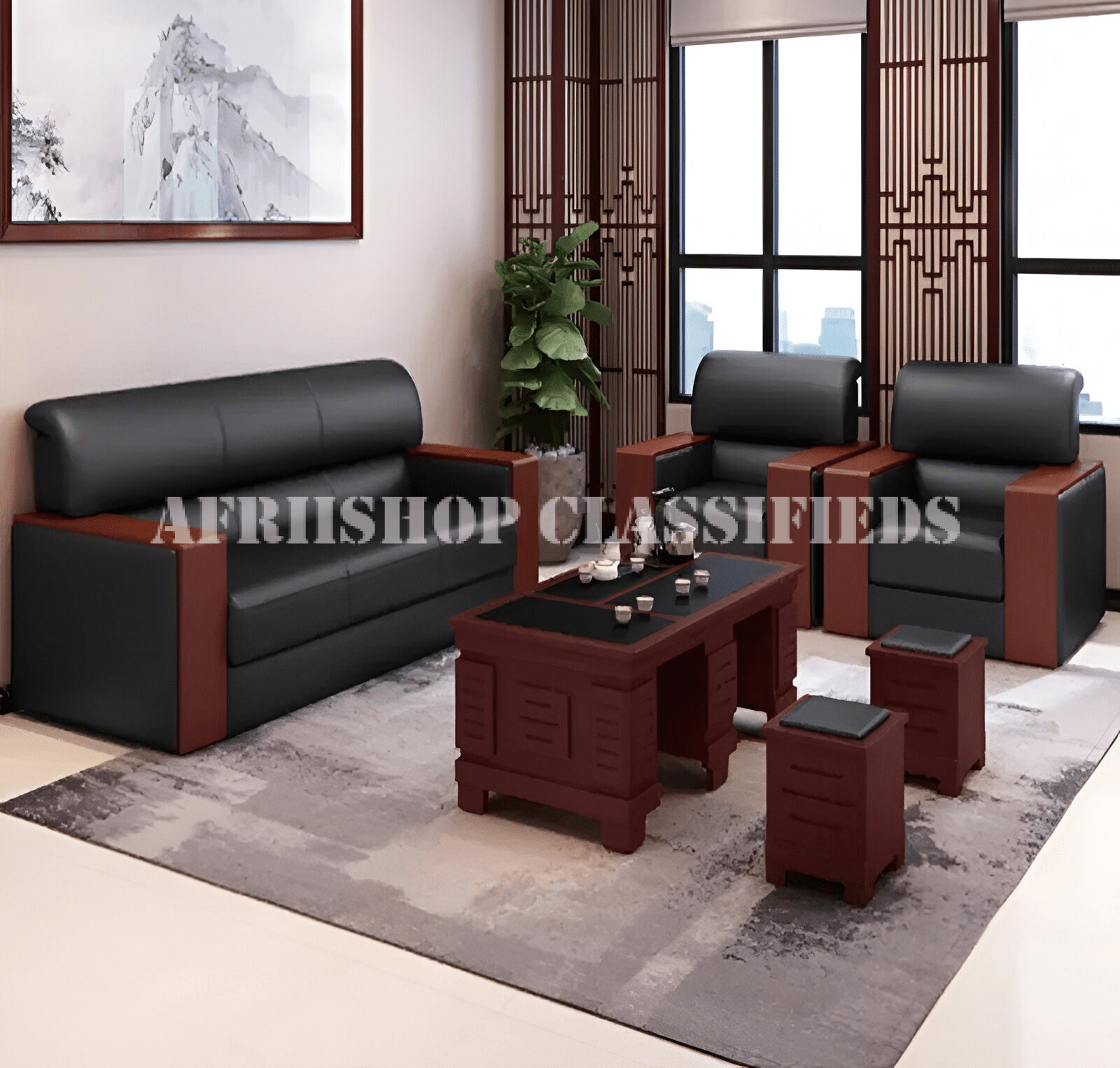 Office Sofa; Leather Waiting 5 Person Office Sofa
