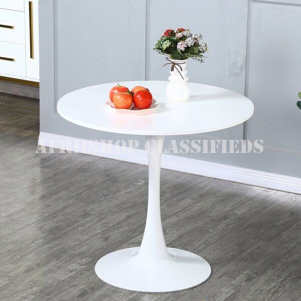 Dining Table; Modern Round Dining Table with White Marble Top