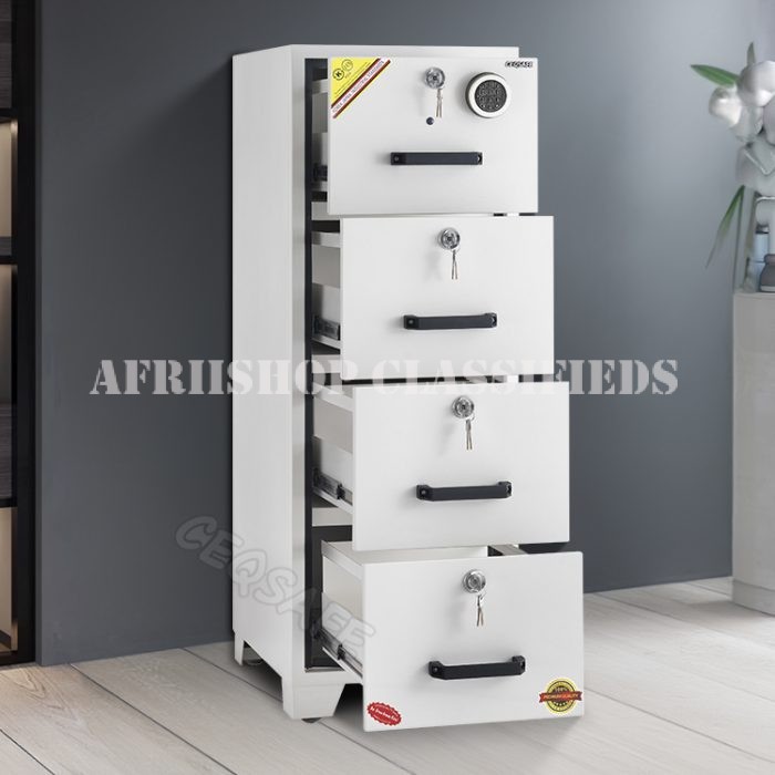 Fireproof Safe; 4 Drawer White Digital Safe