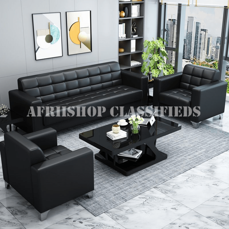 Office Sofa; 5 Seater Black Office Sofa