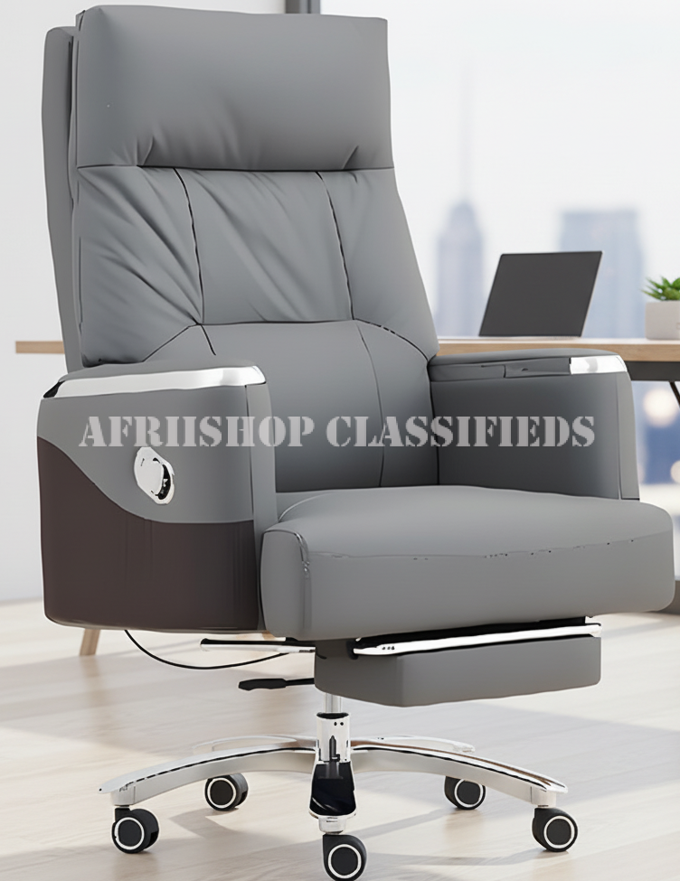 Office Chair : Gray Leather Office Chair With Footrest