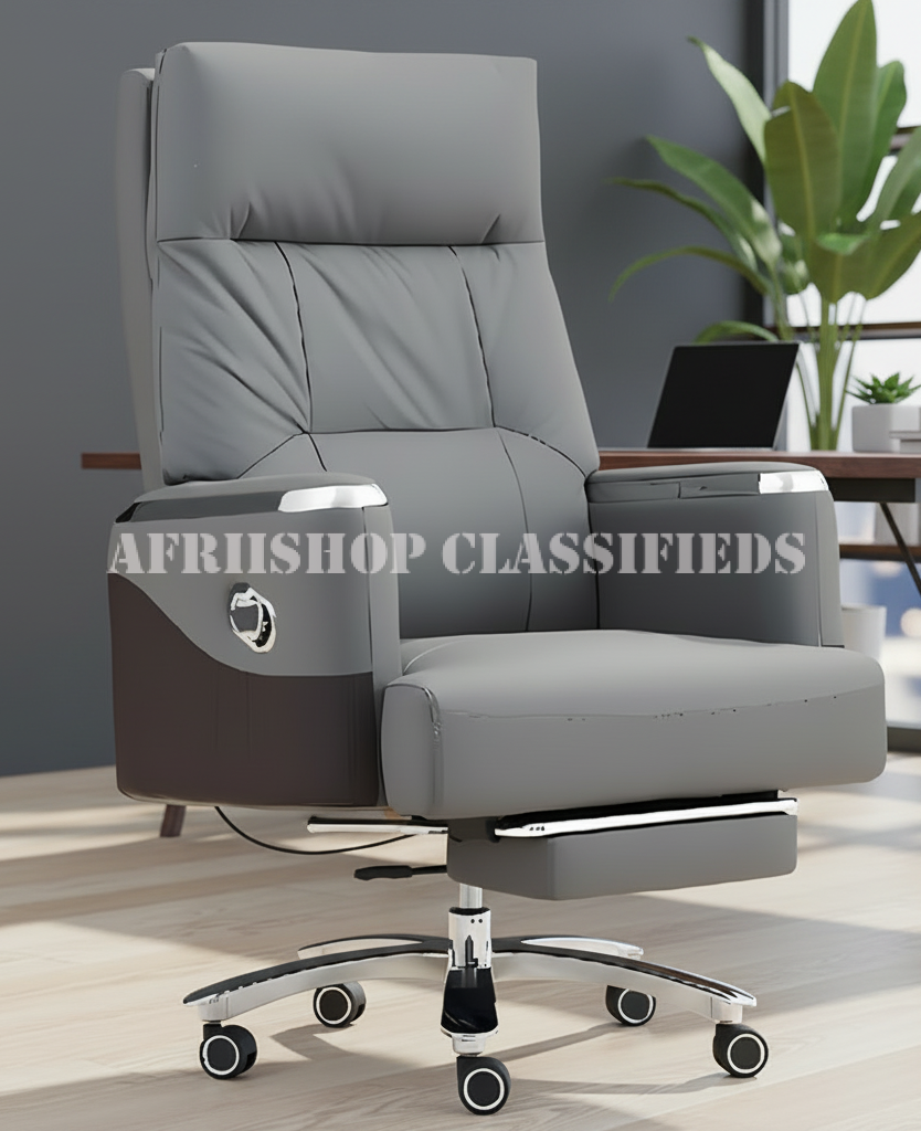 Office Chair : Gray Leather Office Chair With Footrest