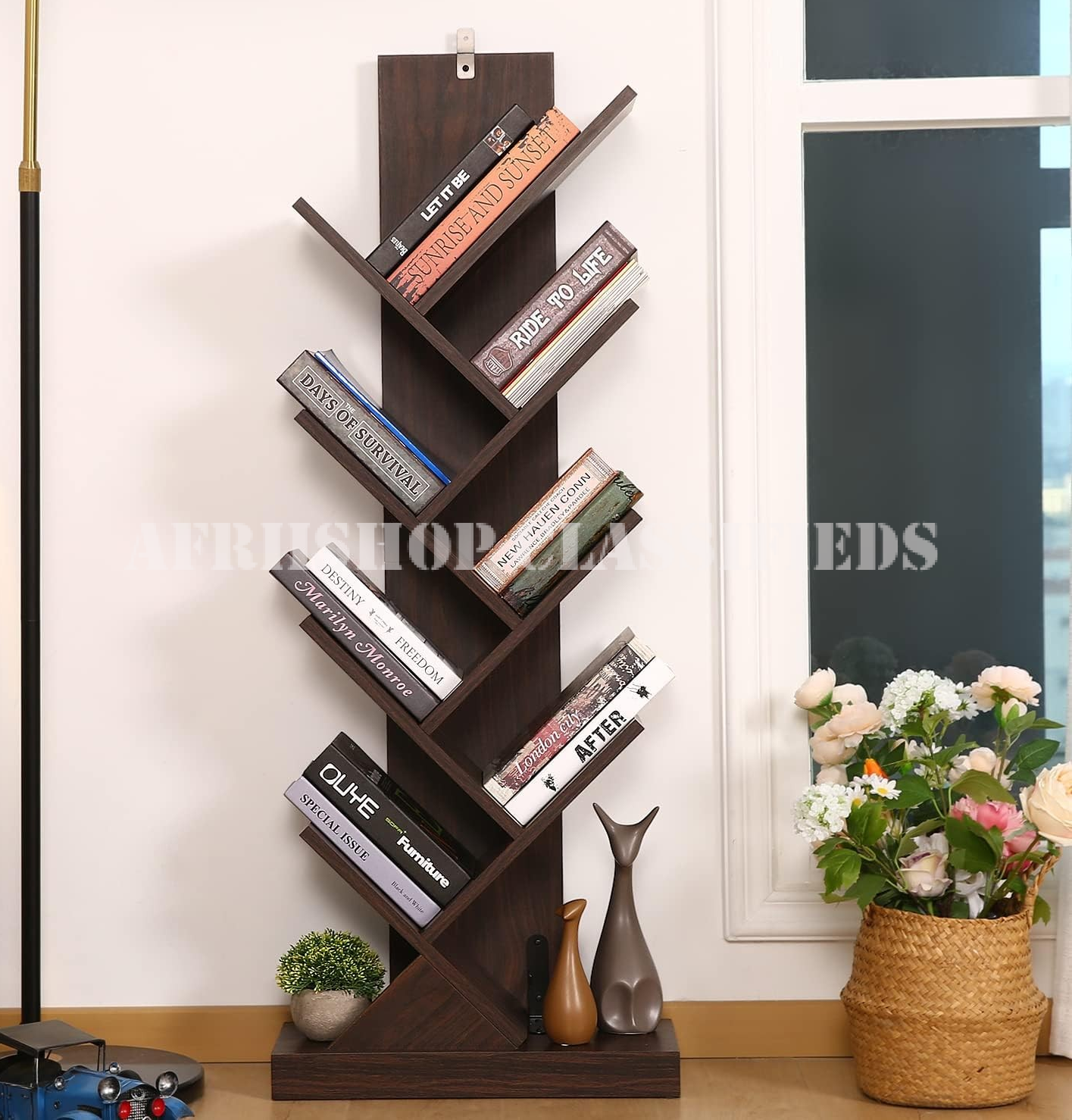 Bookshelf; Tree Shaped Wooden 8 Tier Bookshelf