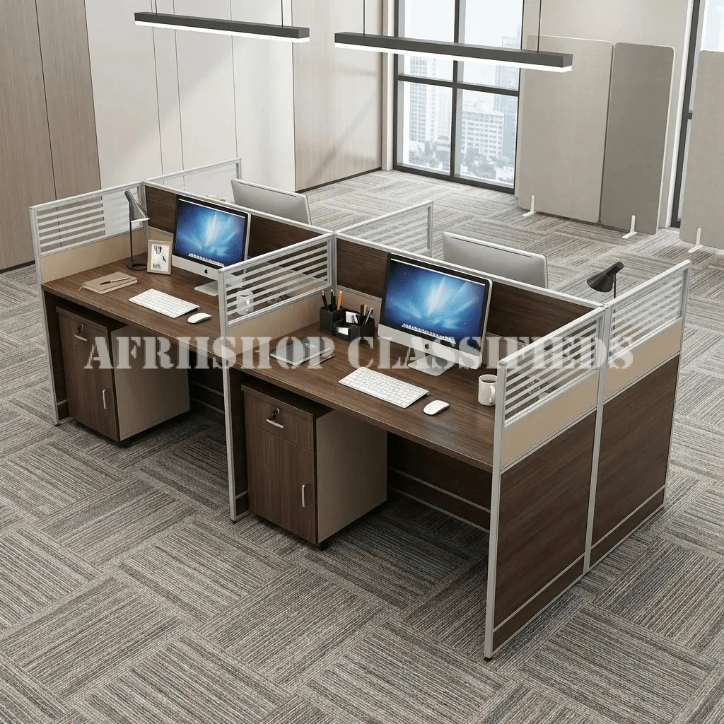 Office Workstation; 4-way office workstation with drawers